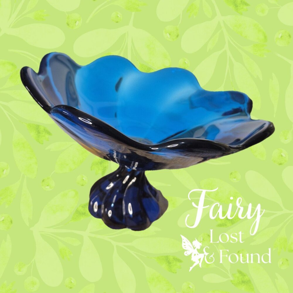 VIKING Vintage Blue Glass Pedestal Bowl